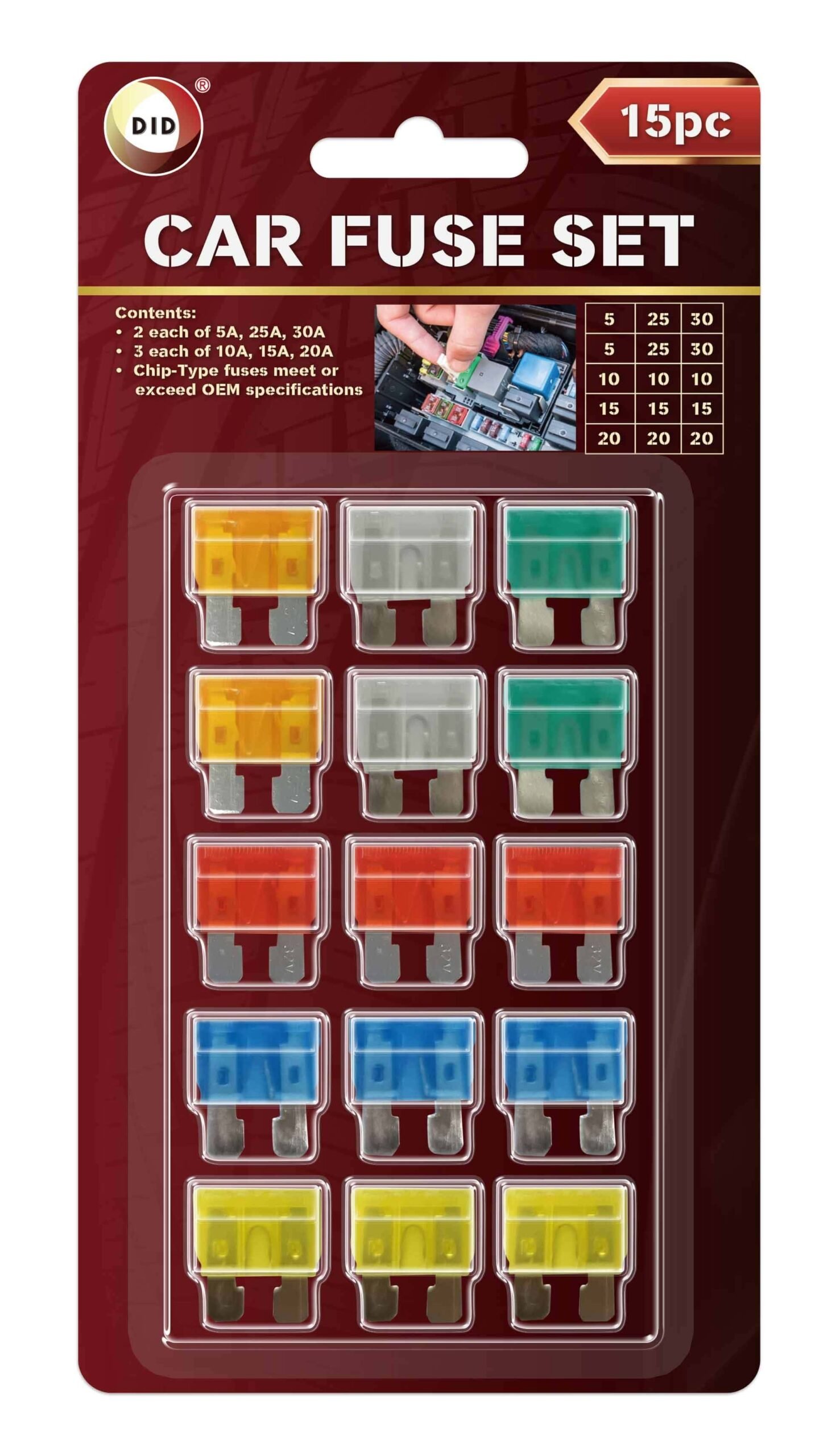15pc Car Fuse Set