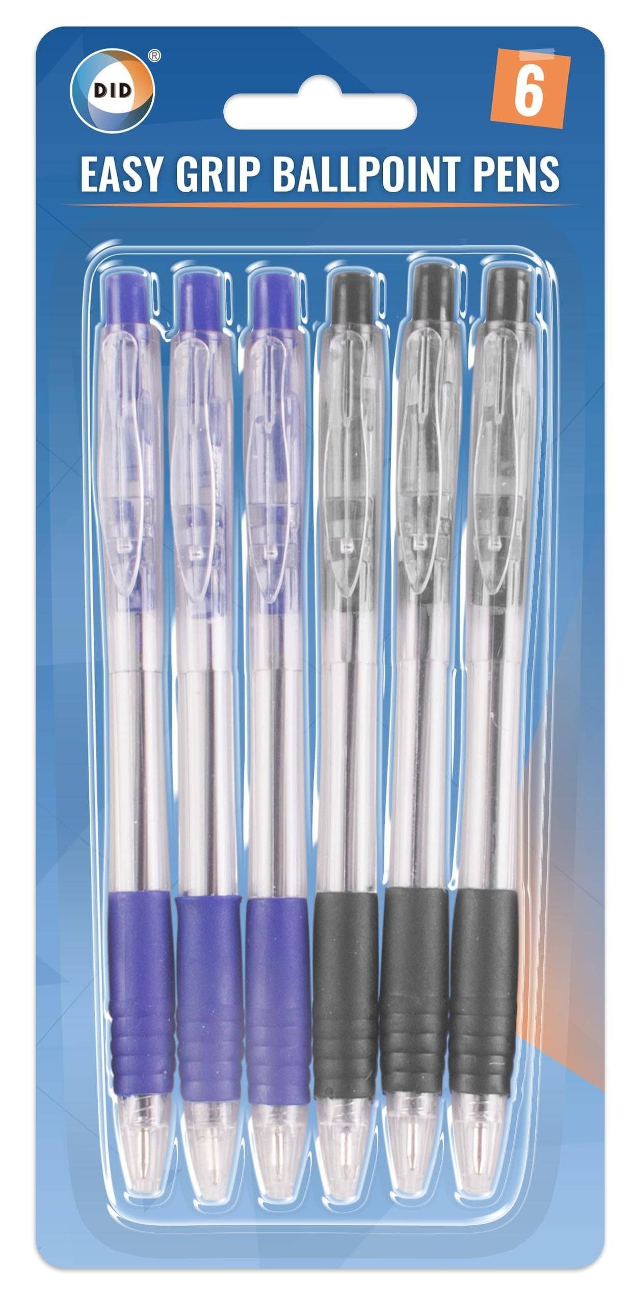6Pk Easy Grip Ball Point Pens