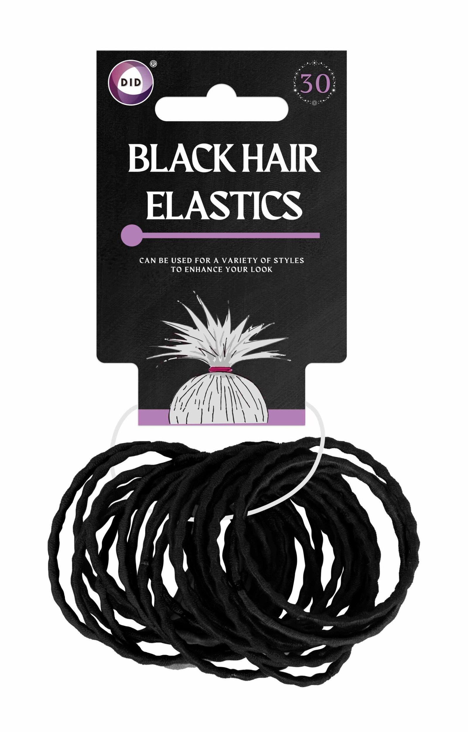 30Pk Black Hair Elastics