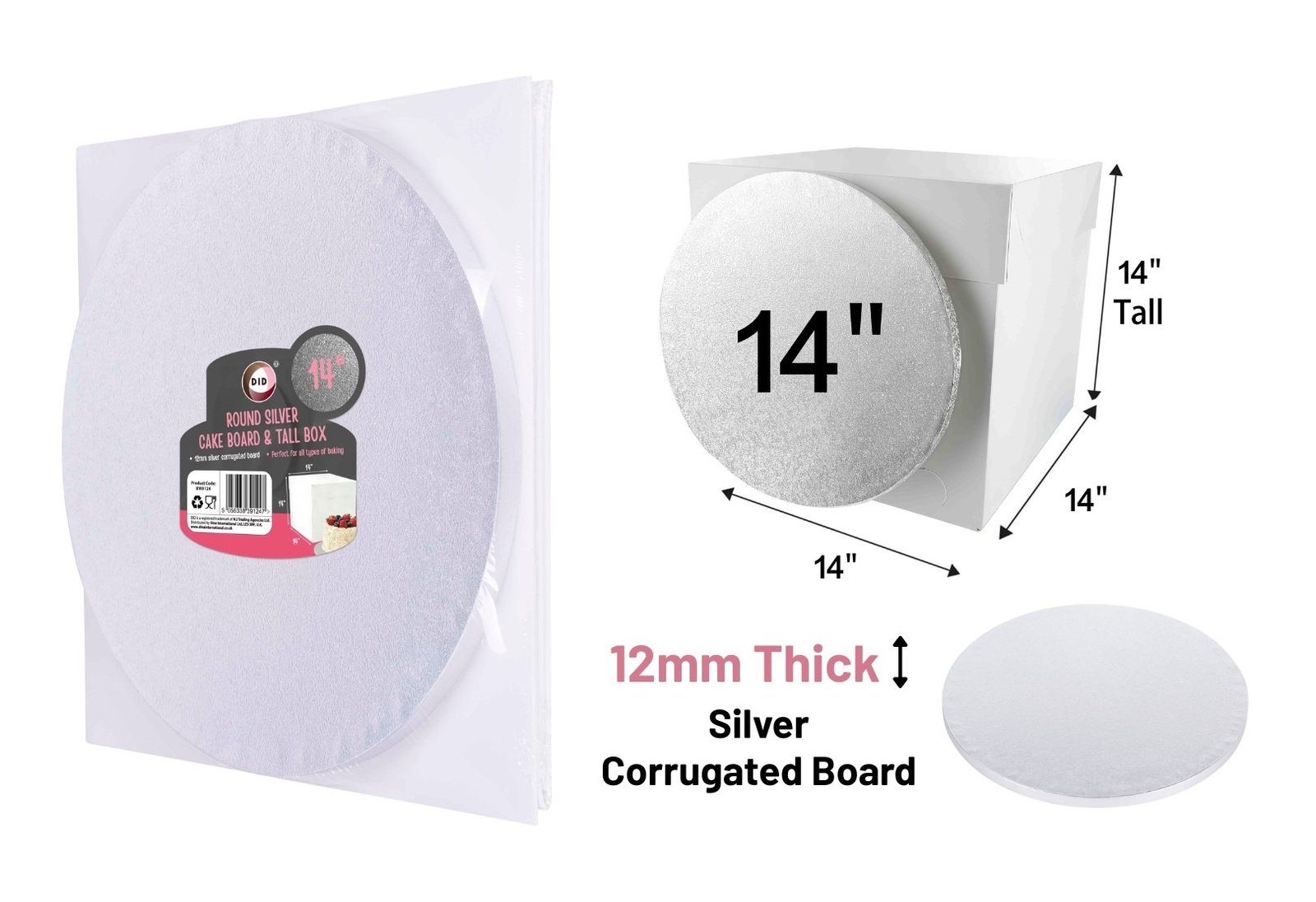 14" Round Silver Cake Board & Tall Box
