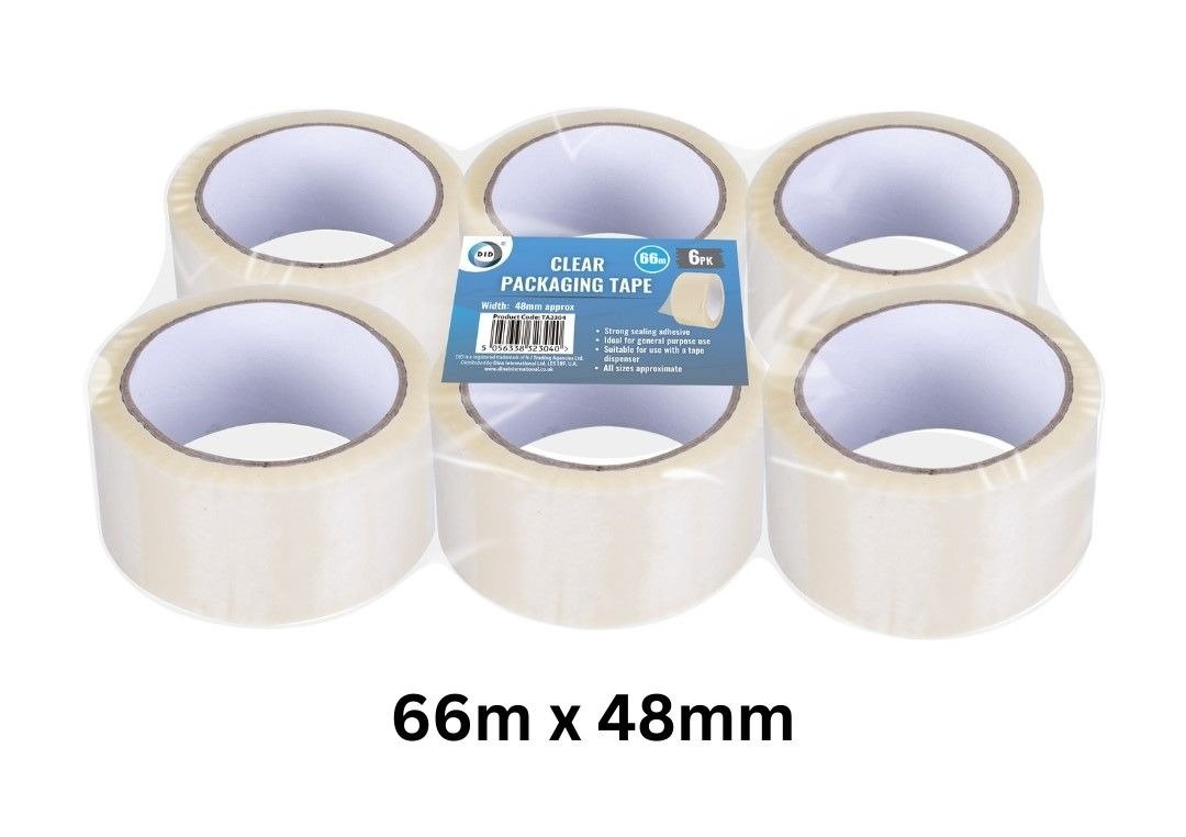 6pc 66m x 48mm Clear Packaging Tape