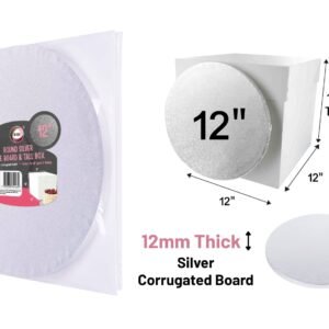 12" Round Silver Cake Board & Tall Box